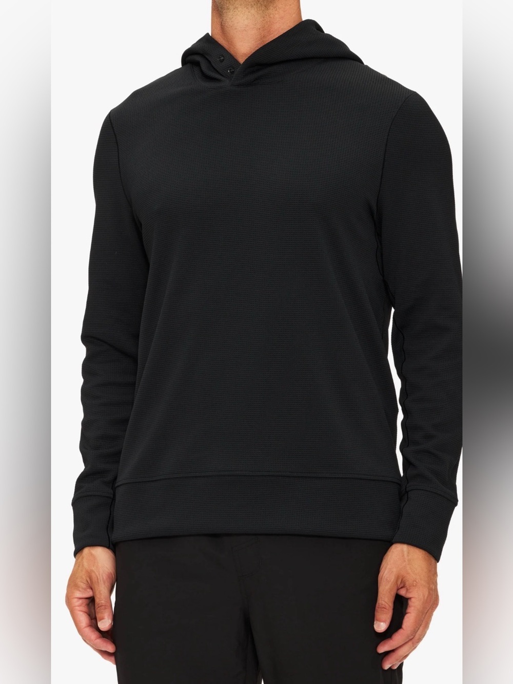 Lululemon Men's Shift Stitch Black Soft Waffle Knit Long-Sleeve Hoodie Size XL